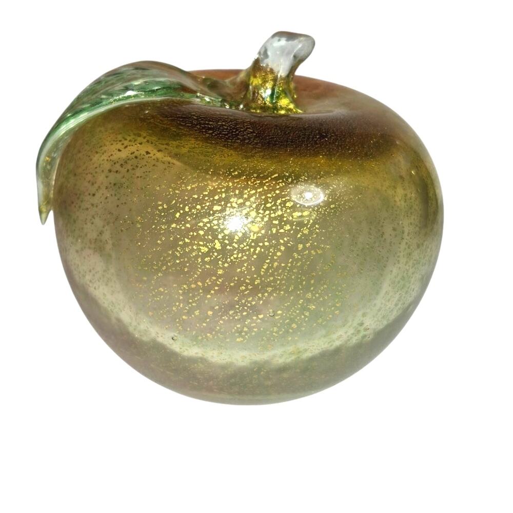 Vintage Morano Art Glass Hand Blown Apple Infused Gold Flecks Tabletop Decor - Picture 2 of 10